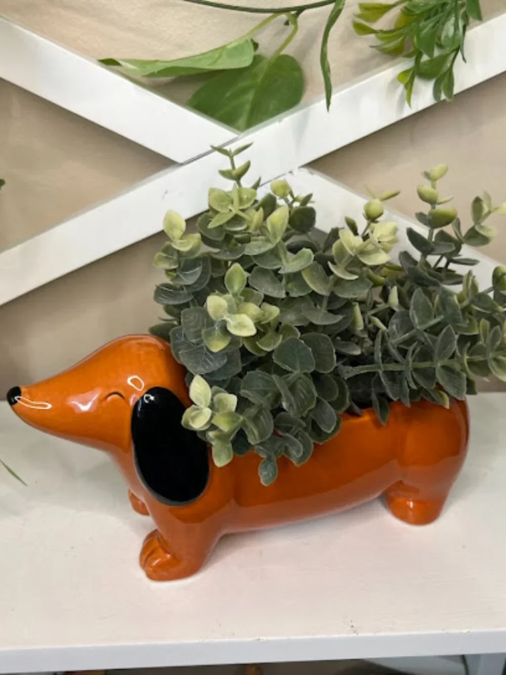 Cute Orange Dachshund Ceramic Planter